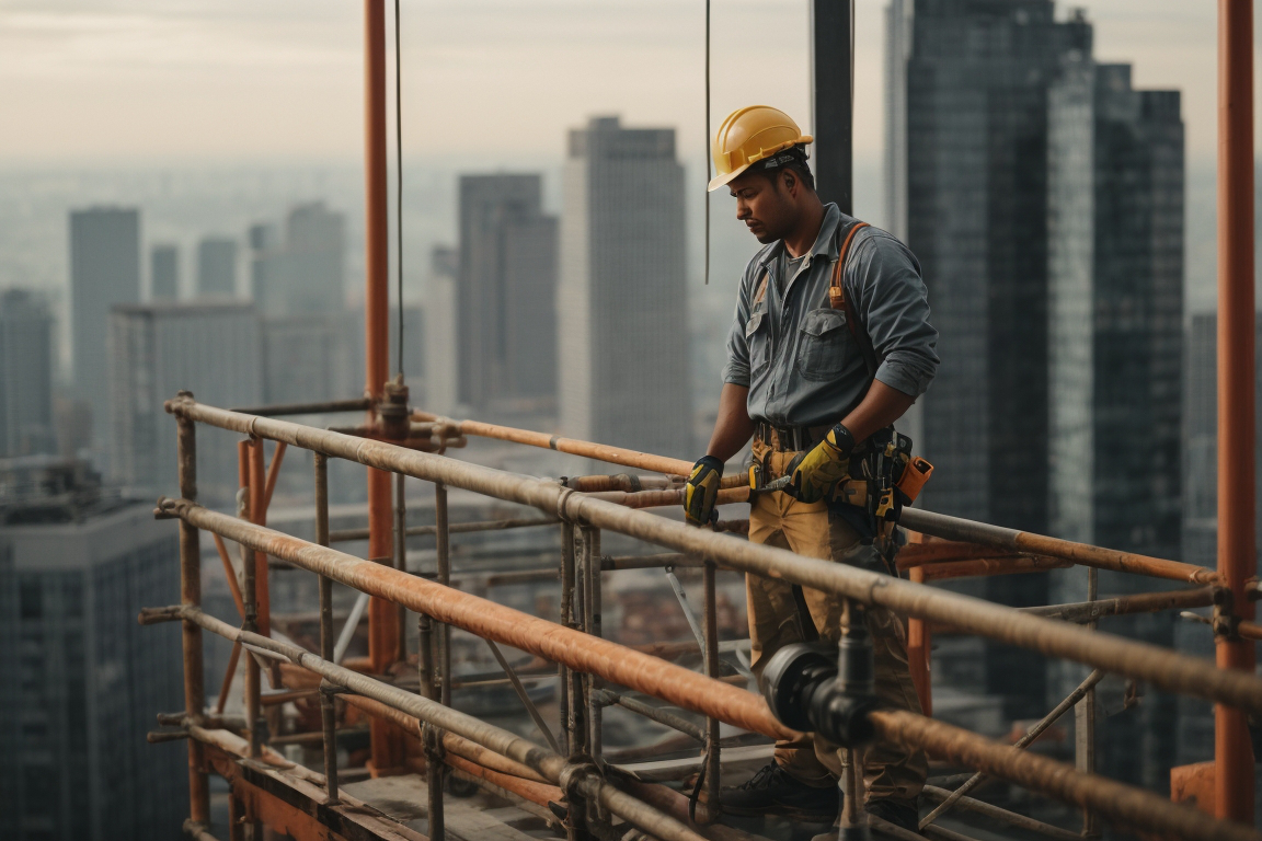 A construction worker ignoring safety regulations