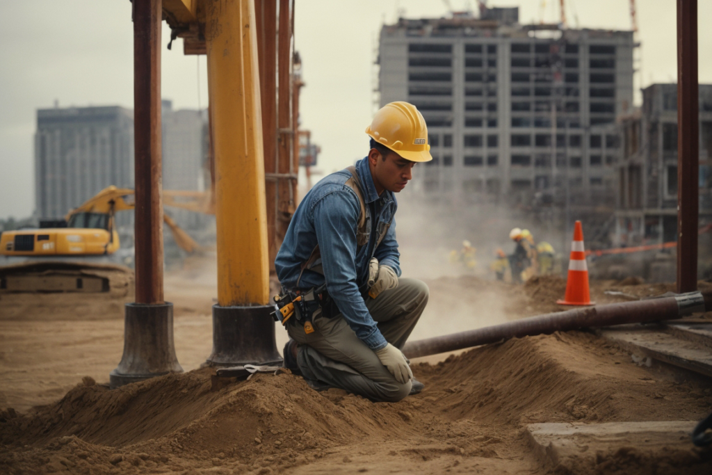 A worker at construction safety post-accident